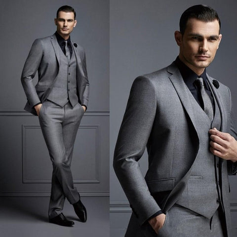 New Fashion Handsome Dark Gray Mens Suit Groom Suit Wedding Suits For Best Men Slim Fit Groom Tuxedos For Man(Jacket+Vest+Pant)