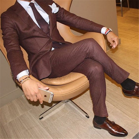 Two Button Brown New Suit Male Men Suits For Wedding 2 Pieces (Jacket + Pants + Tie) terno Masculino Married Blazer Tuxdeo
